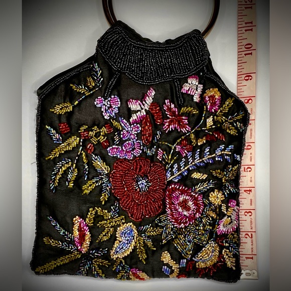 Adorable Purse/Bag, Handmade/India w/Sequins-w/Round Hoops-Unique-Good Condition - Picture 6 of 8